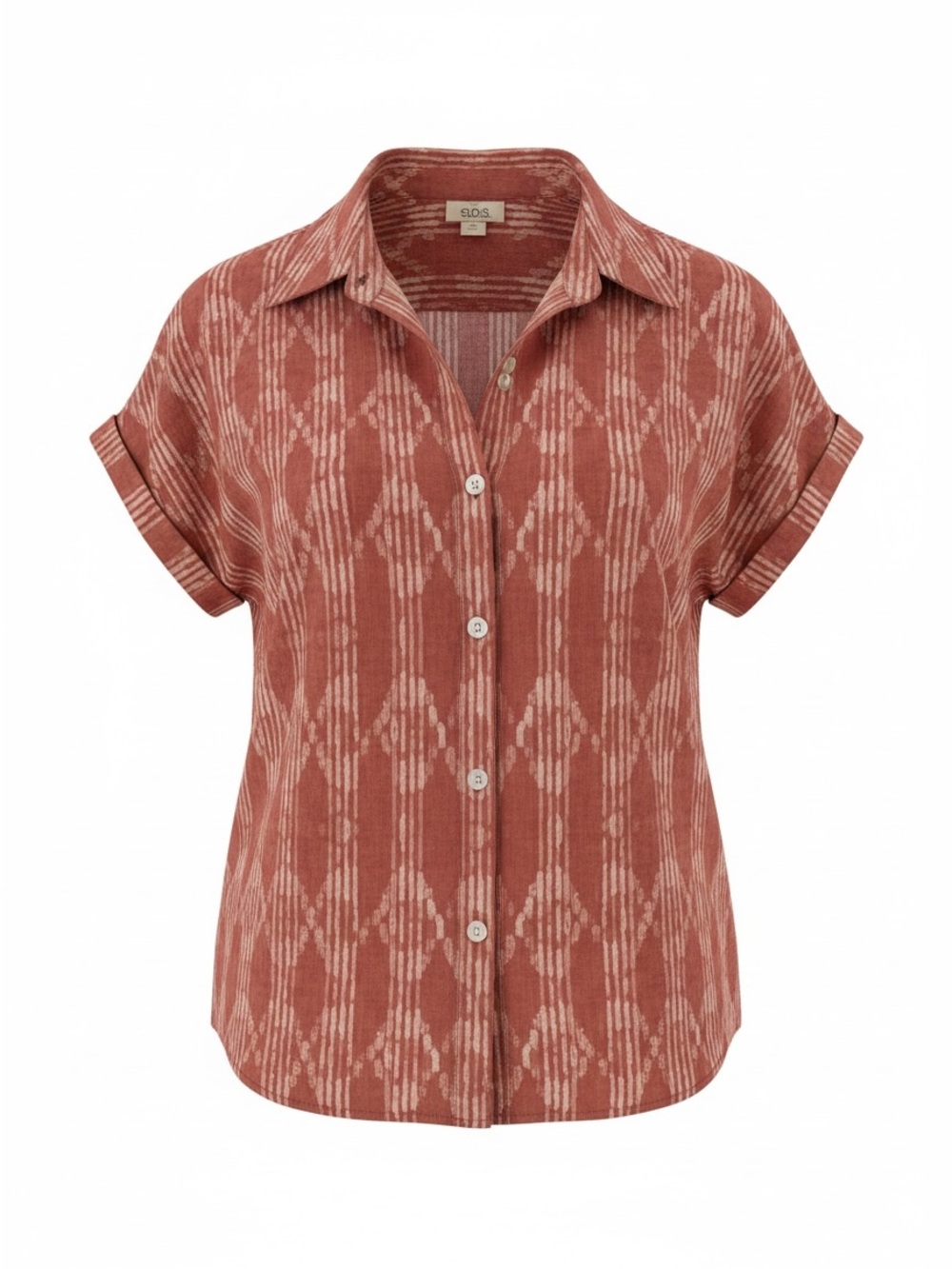 Ana Rust Ikat Button-Front Short Sleeve Shirt